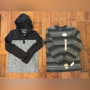 Lot of 2, Urban Pipeline Black and Gray Striped Tees long sleeve- L & XL